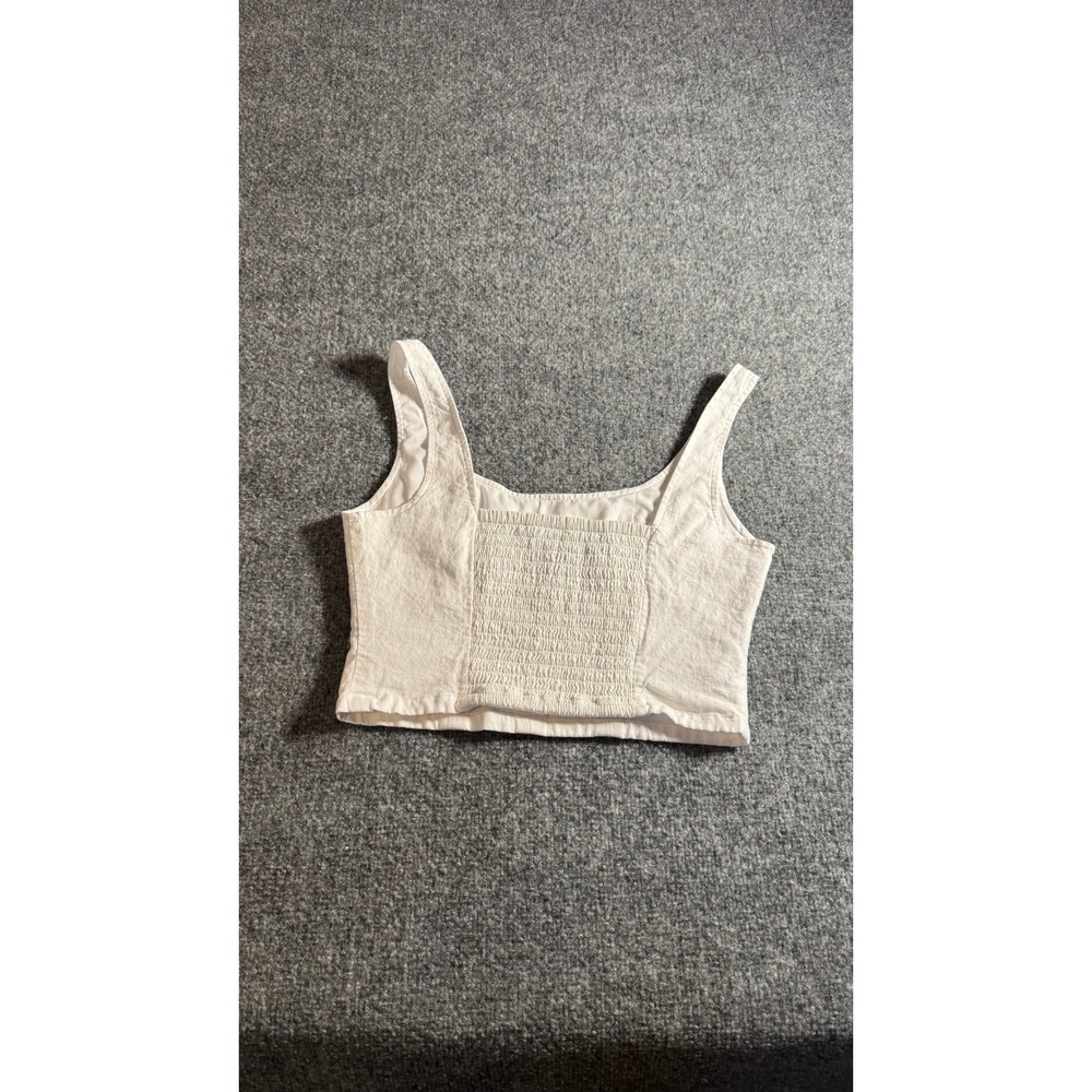Banana Republic White Linen Blend Smocked Back Bustier Crop Top Size 0 - Picture 3 of 10